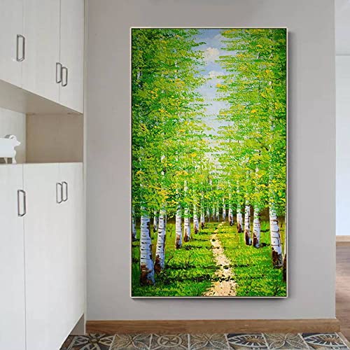Peinture à l'huile forêt de bouleaux 90x180cm grand format