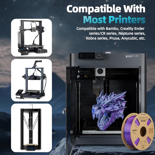 Image of Dual Color Silk PLA 3D Printer Filament 1.75mm,Dual Color 2-in-1 Purple-Blue Silk Filament 1KG Spool (2.2lbs) Dimensional Accuracy Probability + /- 0.02mm Fit Most FDM 3D Printers, Blue-Purple
