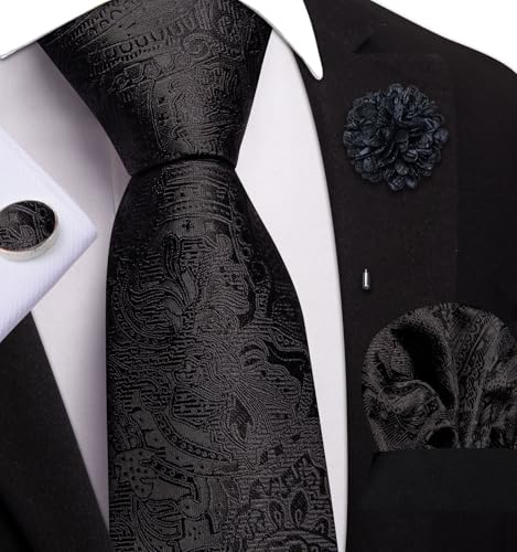 Image of Dubulle Mens Tie and Lapel Pin Paisley Striped Floral Necktie for Men Pocket Square Cufflinks 4PCS Set Wedding Party