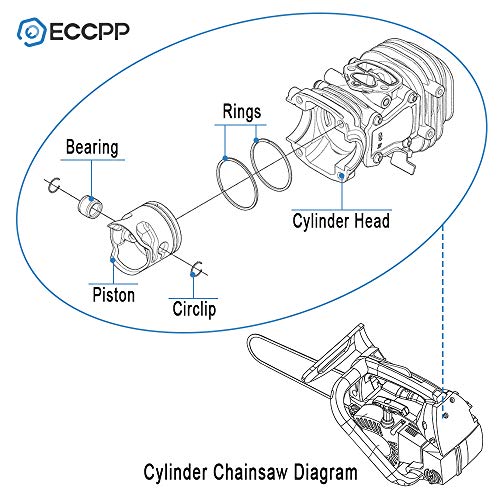 ECCPP 40mm Cylinder Head Piston Kit WT Gasket Oil Seal fit for Stihl 020 020T MS200 MS200T Replaces 1129 020 1202 Piston Pin Rings Circlip Chainsaw Parts New