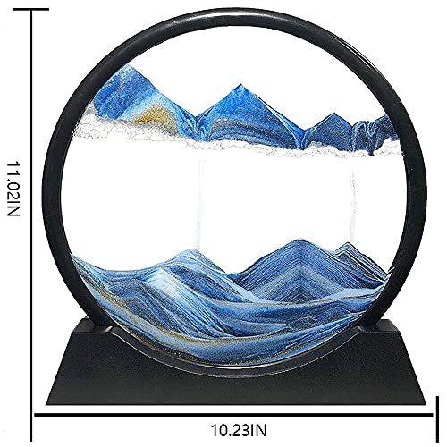 Image of Muyan Moving Sand Art Picture Sandscapes in Motion Round Glass 3D Deep Sea Sand Art for Adult Kid Large Desktop Art Toys (Blue, 12 Inch)