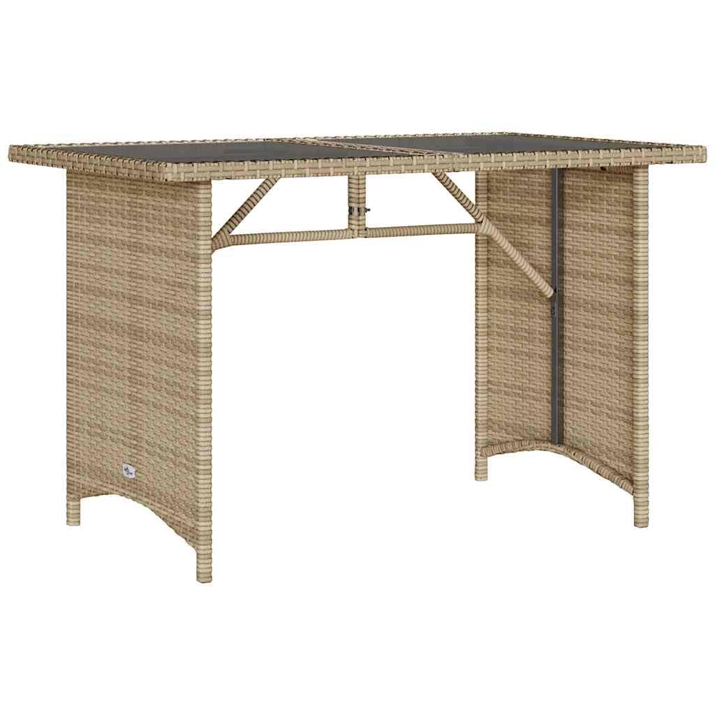 vidaXL Garden Table with Glass Top, Side Table for Dinner Coffee Decorative, Dining Table for Outdoor Terrace Balcony Patio Yard, Beige Poly Rattan