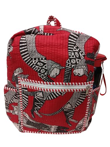 Image of Doraya Cotton Quilted Unisex Backpack Hand Block Floral Printed Design Stylish Eco-Friendly Bag for School, Travel, and Everyday Adventures