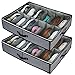 stylishom Under Bed Shoe Storage Organizers ，2 Pack Fit 24 Pairs, Underbed Shoe Storage Containers Box Bags with Clear Cover,Reinforced Handles,Sturdy Zippers,Breathable Fabric Grey Set of 2