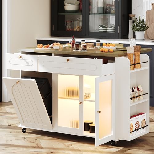 COCO DESIGN 58" Large Rolling Kitchen Island with Storage, Power