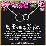 Bonus Sister Necklace • Two Connected Circles • 925 Sterling Silver • Sister in law • Bride or Groom Sister • Adopted • Stepsister Best Friend • Friendship Love Gift • Appreciation Gratitude Jewelry