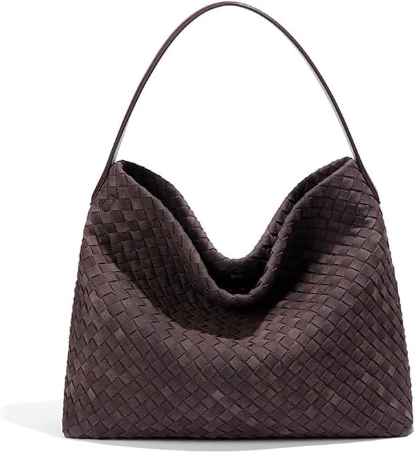 Slouchy Suede Woven Hobo Bags Women Trendy Suede Shoulder Bag Crossbody Satchel Crescent Purse Top Handle Tote Handbag
