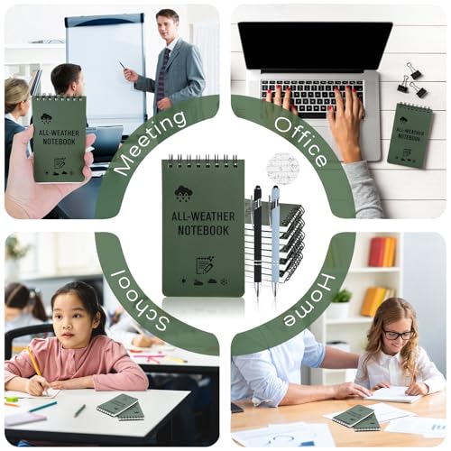 10 Stück Wasserdichte Notizblock mit 2 Stifte, Notizbuch Klein Notizblöcke Klein Spiral 50 Blätter, All-Wetter Tasche Tagebücher Taktische Steno Blöcken mit Raster für Aktivitäten im Freien