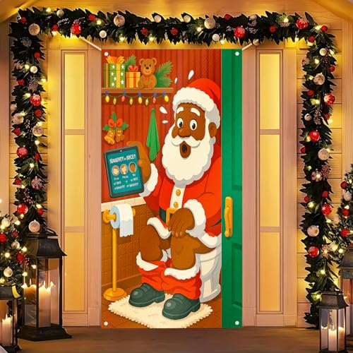 Image of BlissYard Santa Christmas Door Cover 35x71 Inch Polyester