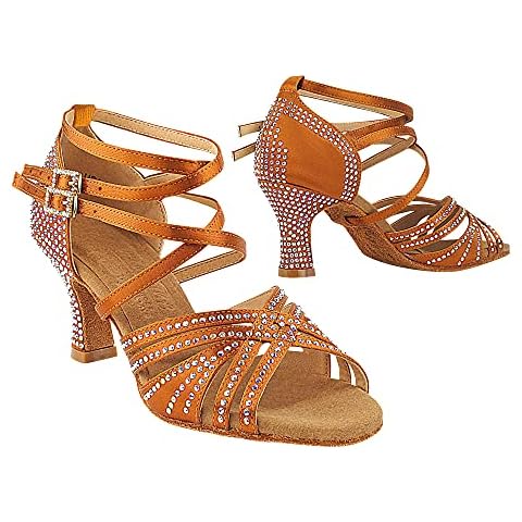 Very Fine Alexandria Womens Copper Tan Satin Salsa Tango Latin Ballroom Waltz Dance Shoes Satin 2.5" Spool Heel US Size 7.5 M Cover