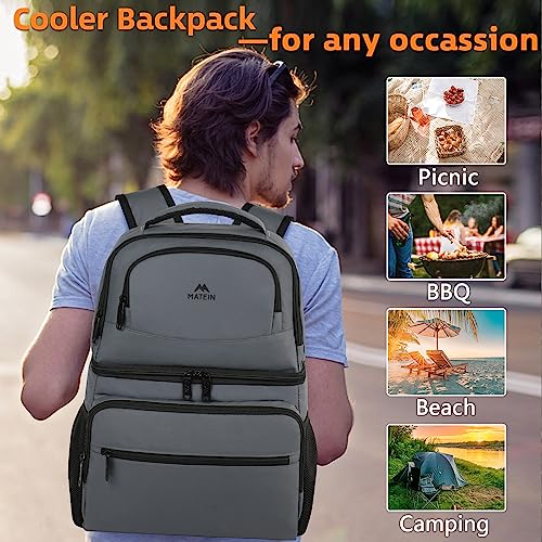 Image of MATEIN Cooler Backpack, 26 Cans Insulated Lunch Backpack for Men Women, Leakproof Double Layer Lunch Cooler Bag Lightweight Soft Lunch Backpack with Cooler Compartment, Beach Camping Hiking Beer Gifts