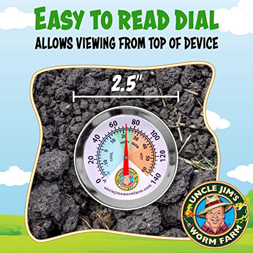 Uncle Jim's Worm Farm Stainless Steel Soil Temperature Thermometer For Worm Compost Garden | Lawn Soil Thermometer For Gardening With Easy To Read Gauge | 2.5" Diameter With 8.5" Probe Stem #TOP2