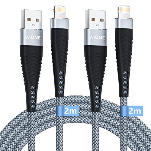 Aione Cable iPhone Chargeur iPhone [2m/Lot de 2] Cable Lightning USB MFI Certifié Charge Rapide Fil Nylon Tressé Cordon pour iPhone 13 12 Pro Max XR 11 XS X 8 7 Plus 6s 6 SE iPad
