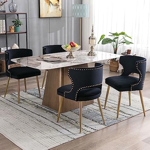 CIMOO Black Velvet Dining Chairs with Gold Legs Upholstered Dining Room Chairs Set of 4 Mid Century Modern Accent Chairs with Back Nailhead Trim Armless Side Chairs for Kitchen Cover