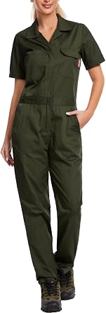 WORK IDEA Womens Short Sleeve Coverall Lightweight Snap-Front Cotton Work Jumpsuit