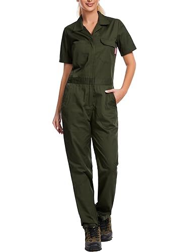 WORK IDEA Women's Short Sleeve Coverall Lightweight Snap-Front Cotton Work