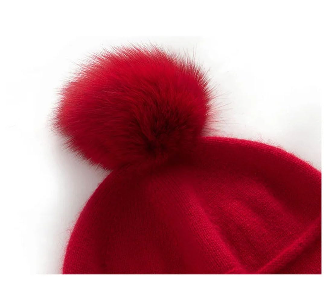 Damska zimowa ciepła kaszmir czapka na pompon dzianinowa czapka streetwear jednolity kolor czapka czerwona czapka damska czapki czapki