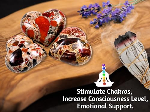 Image of Crystal Heaven Spotted Jasper Crystal Heart Palm Pebbles Stones For Anxiety Stress Relief Massage - Aaa Grade Original Healing Gemstone Agate Heart Palm Stone For Yoga Meditation Spiritual