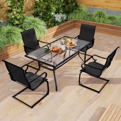 Image of GIANTEX Patio Dining Chairs Set of 4, High Back Outdoor Patio Chairs with Metal C Spring Frame, Heavy Duty Outside Dining Chairs for Porch Lawn Garden Backyard Balcony Pool, Black