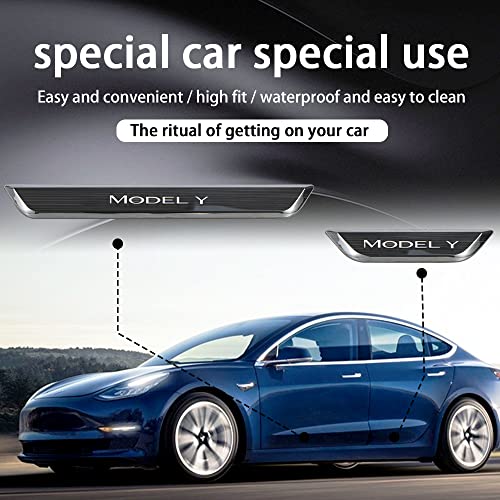 Hansshow Door Sill Protector With Led Light For Tesla Model Y 2020-2023, 4 Pieces Front/Rear Illuminated Door Sill, Magnetically Controlled Illuminated Door Edge Guards Anti-Scratch #TOP5
