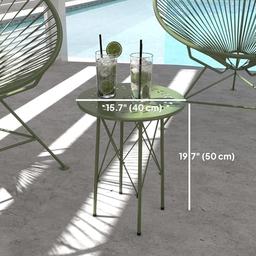 Outsunny 15.7" Round Garden Table with Floral Cut-Out for Balcony, Green - 2