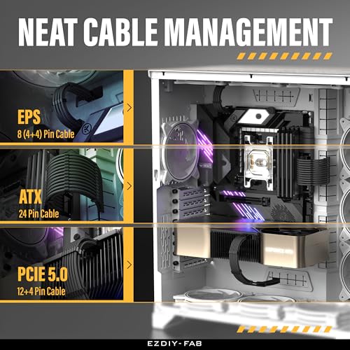 Image of EZDIY-FAB 12VHPWR PSU Cable Extension Kit for RTX 50 /40 Series,16AWG PCIE 5.0 Power Supply Cable Extension- 1x 24 Pin ATX /2X 8Pin (4+4) EPS / 1x12+4 Pin GPU,Sleeve Cable 300MM with Combs-Black