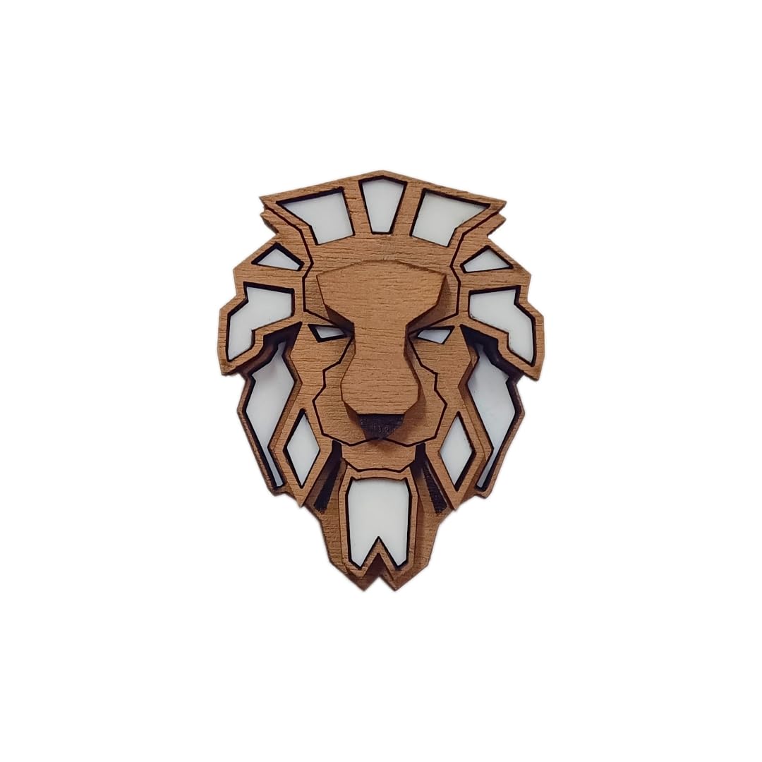 Acrylic Lion Wooden Brooch For Men