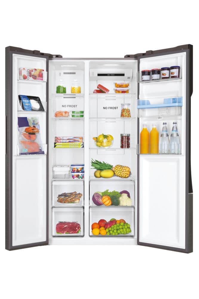 Haier SBS 90 Serie 3, Frigorifero Side by Side, 2 Porte, 521 Litri, No Frost, Water Dispenser e Sistema Multi Air Flow, Libera Installazione, Classe E, 90,8 x 64,7 x 177,5 cm, Alluminio - HSR3918EWPG