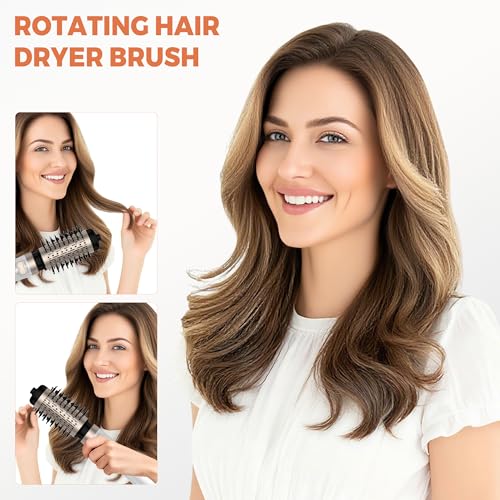 3 in 1 Rotating Hair Dryer Brush, Auto Rotating Blow Dryer Brush Spinning with 2 Brushes (2" & 1.5"), Negative Ionic Brush Blow Dryer, Round Brush Blow Dryer Volumize Curling 100-120V by OKWRAP - Image 6