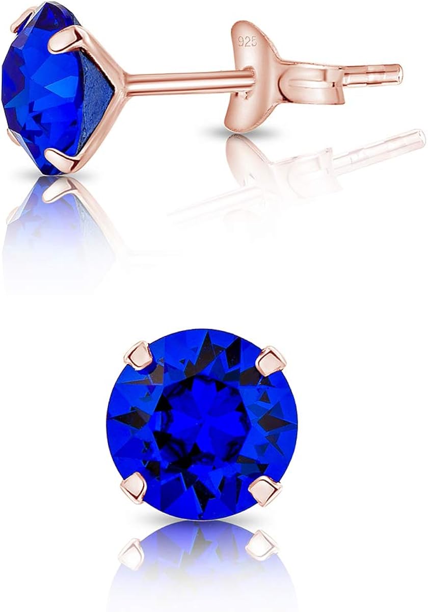 DTPSilver, 925 Sterling Silver Rose Gold Plated Round Stud Earrings made with Glittering Crystals from Swarovski® Elements - Image 3