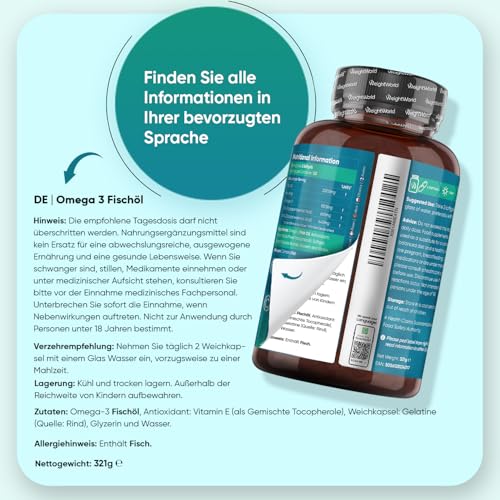 Omega 3 Weichkapseln - 2000mg Fischöl mit 1100mg Omega-3, 660mg EPA & 440mg DHA pro Portion - 240 Omega 3 weich Kapseln - Fish Oil - Frei von Gluten, Gentechnik, Laktose - WeightWorld