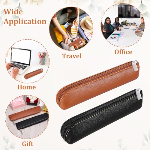 Bewudy 2 Stück Pu Federmäppchen, Tragbar Leder Federmäppchen Kunstleder Mäppchen Klein Schreibwarentasche Für Kosmetikaufbewahrung und Schreibwaren (Brown Schwarz)