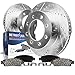 Detroit Axle - 331mm 8-Lug Drilled & Slotted FRONT Brake Kit Rotor Set & Brake Kit Pads w/Clips Hardware Kit Performance GRADE for 1999-2004 Ford Excursion 4WD - [2000-2004 F-250 F-350 Super Duty 4WD]
