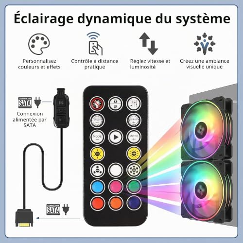 Hub ARGB Contrôleur avec Commande Sans Fil, 5V 3 Pin RGB LED Splitter Hub pour Alimentation Stable, Contrôleur ARGB Télécommande SATA Power Controller pour Hub de Ventilateur RGB pour PC – vue 7