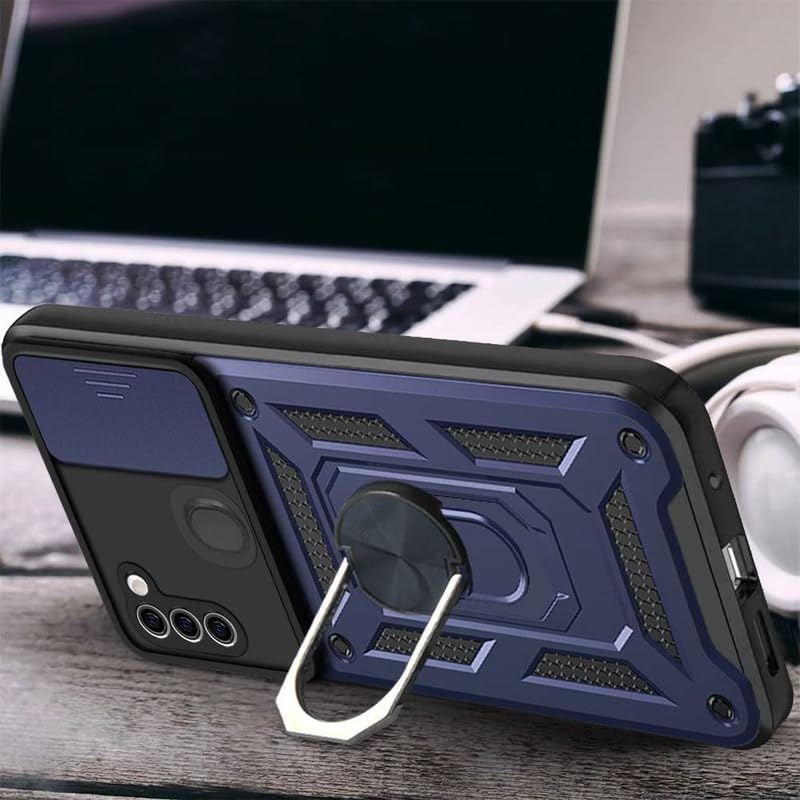 Image of Case for Samsung Galaxy M11, Shutter Heavy Duty Hard Tough Silicone TPU Dual Layer Hybrid Shockproof Cover,Ring Kickstand for Samsung Galaxy M11 - Blue