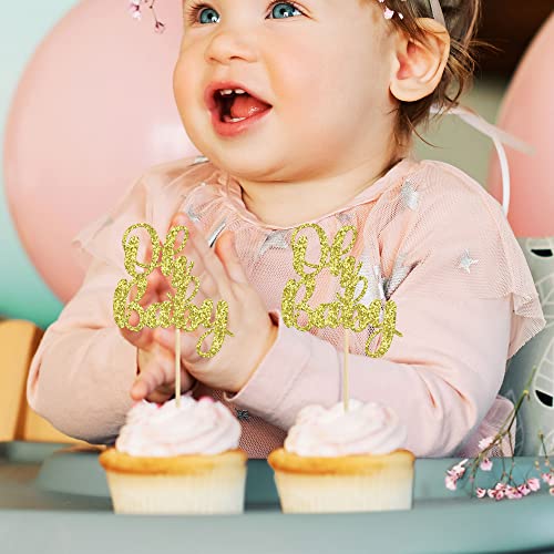 Gyufise 36 Pack Oh Baby Cupcake Toppers Glitter Baby Shower Cupcake Picks Decorations For Celebrating Baby Shower Kids Birthday Party Supplies Gold thumb #4