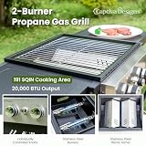 Captiva Designs 2-Burner Propane Gas BBQ Grill with Cast Iron Griddle Pan, 20,000 BTU Output Small Barbecue Grill for Outdoor, Patio, Backyard and Balcony