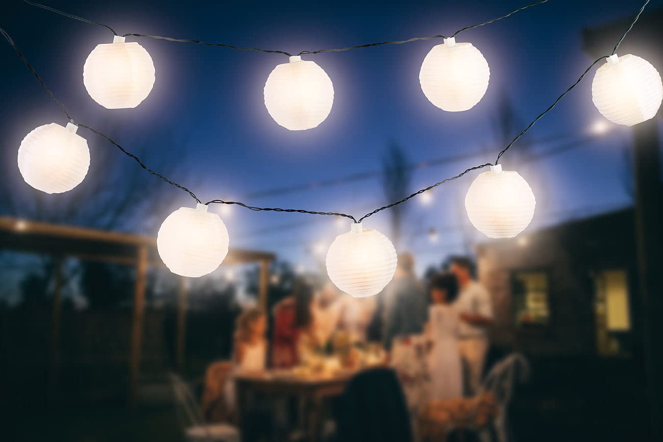 Lunartec Mini Solar Lichterkette: 2er-Set Solar-LED-Lichterketten, warmweiß, je 50 weiße Lampions, IP44 (Lichterkette außen Lampion, Balkon, Ball)