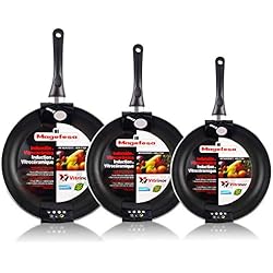 Sartenes Adherentes MAGEFESA Vitral - Set Juego 3 Sartenes 20-24-28 cm Aluminio, inducción, Antiadherente Libre de PFOA, Limpieza lavavajillas Apta para Todas Las cocinas, vitroceramica, Gas.