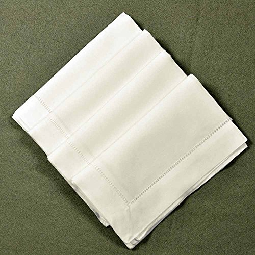 Bumblebee Linens Ivory 60% Linen 40% Cotton Dinner Napkins 18 X 18 Inch - Set Of 4 Hemstitched Cloth Fabric Table Wedding Napkin Washable Hotel #TOP4