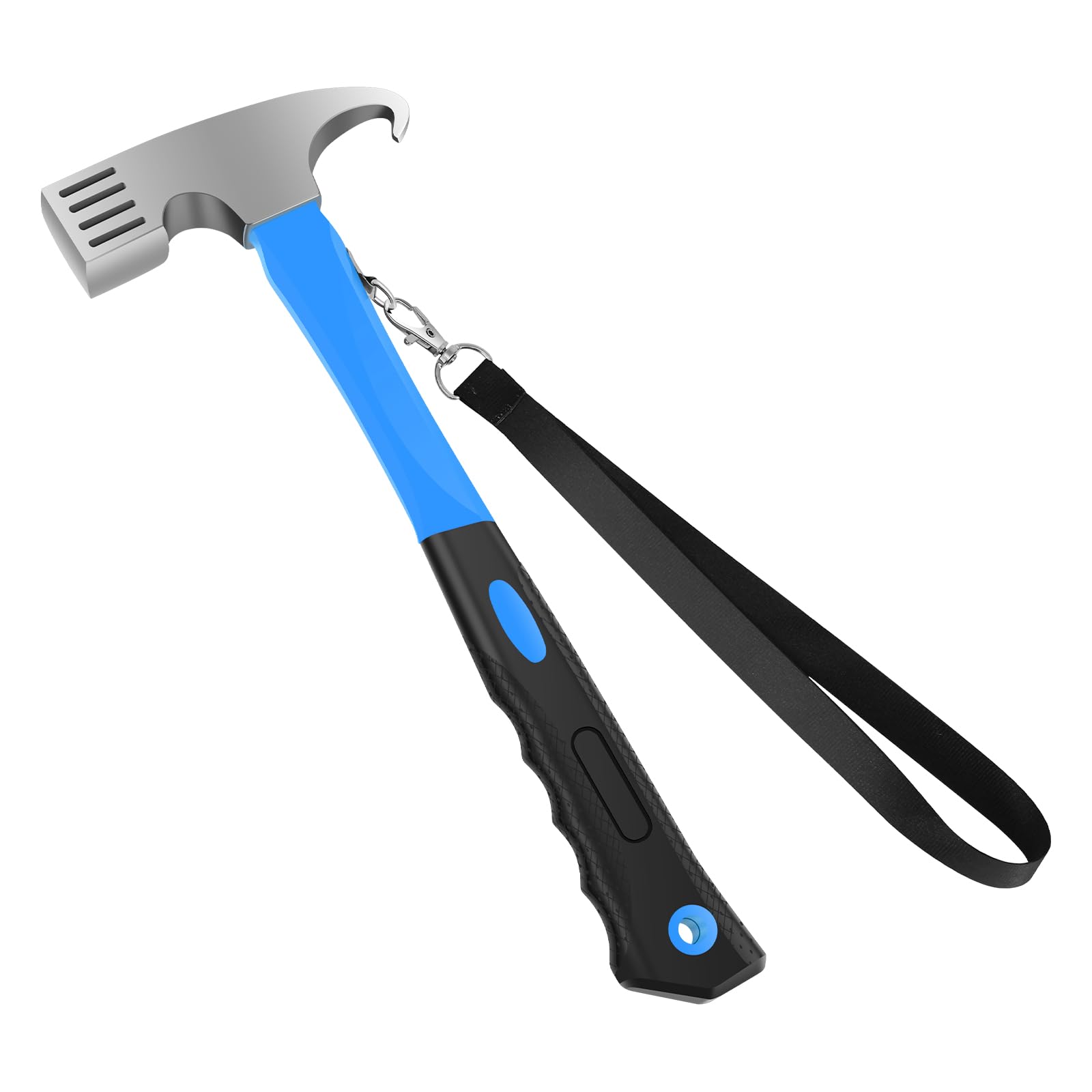 Camping Hammer with Tent Stake Remover, Heavy Duty High Carbon Steel Tent Peg Mallet with Anti-Slip Rubber Grip & Shock Absorbing Handle, Multifunctional Outdoor Tool for Camping, Hiking, Picnic(Blue)