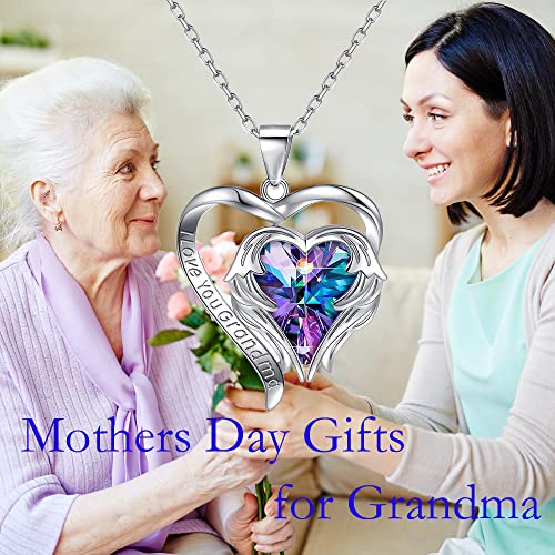 Mothers Day Gifts for Grandma, 18" White Gold Plated Angel Wing Pendant Necklace Grandma Gifts for Mothers Day Engraved I Love You Grandma Necklace for Grandmother Mothers Day Gifts for Grandma - Image 4