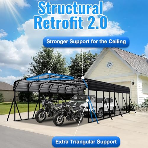Image of 20x30FT Metal Carport, Heavy Duty Car Port Canopy with Metal Roof and Frame, Extra Large Carports Withstand Strong Wind or Heavy Rain, Suitable for Parking Pickup, Boat, Car, and Tractor