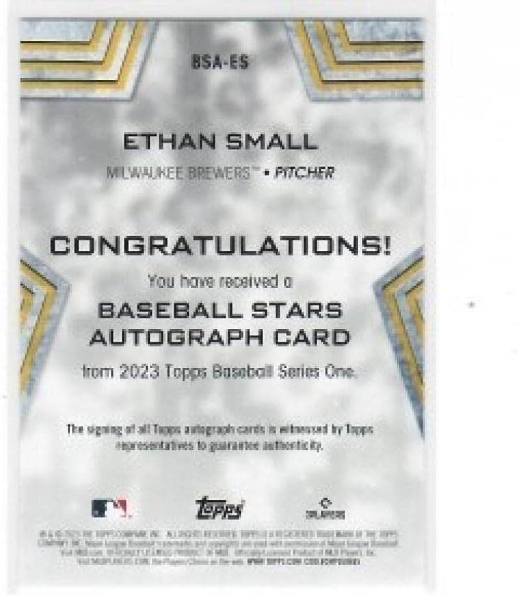 2023 Topps Baseball Stars Autograph #BSA-ES Ethan Small Milwaukee Brewers MLB Baseball Card (Autographed) NM-MT