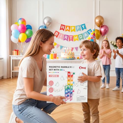 Bmag Magnetic Marble Run Set with Happy Birthday Bell, 73 Pcs STEM Educational Magnetic Marble Maze Toy for Kids 3+, Creative Building Track Game, Birthday Gift for Boys & Girls - Image 8