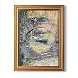 InSimSea Gold Framed Canvas Prints Wall Art, Vintage Country Decor, Monet Bridge Pastel Oil Paintings...