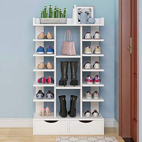 White Wooden Shoe Cupboard Storage Unit Shoes Racks with Drawers and 5 Shelves for