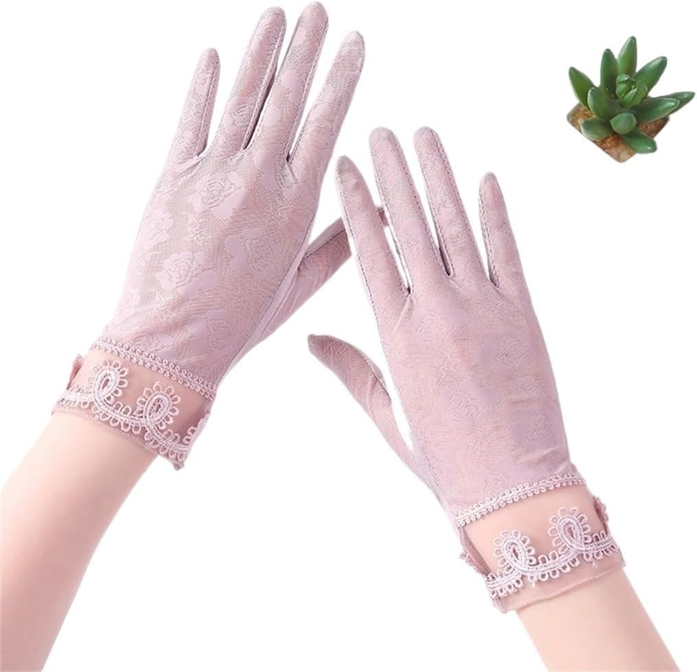 Thin Short Lace Breathable Full-Finger Driving and Riding Handguards Ice Silk Women's Gloves