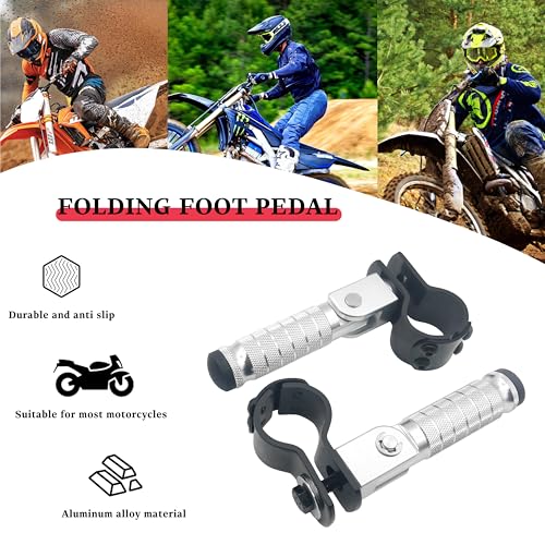 Image of M8 Motorcycle CNC Aluminum 90 Degree Folding Rearsets Folded Motorbike Footrest Bicycle Footpegs Foot Pegs Pedal Universal (Silver)