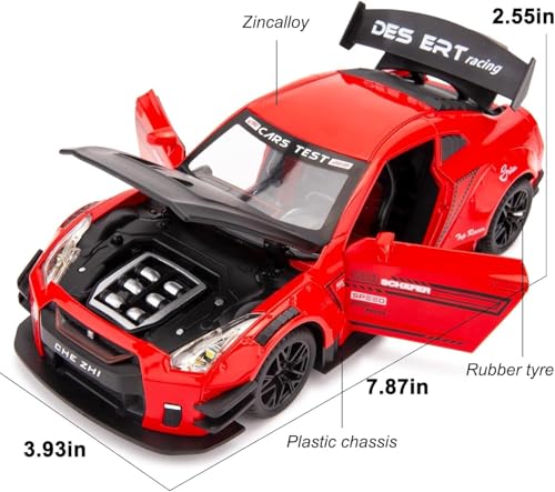 Image of VARIYA ENTERPRISE Exclusive Alloy Metal Pull Back Die-Cast Car Diecast Metal Pullback Toy Car with Openable 6 Doors,Light Music Boys Gifts Toys (1:24 Nissan GTR - Red Color)